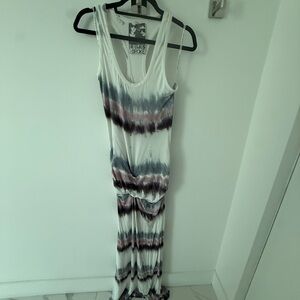 Young Fabulous & Broke White Maxi Tank Dress with Blue & Mauve Stripes